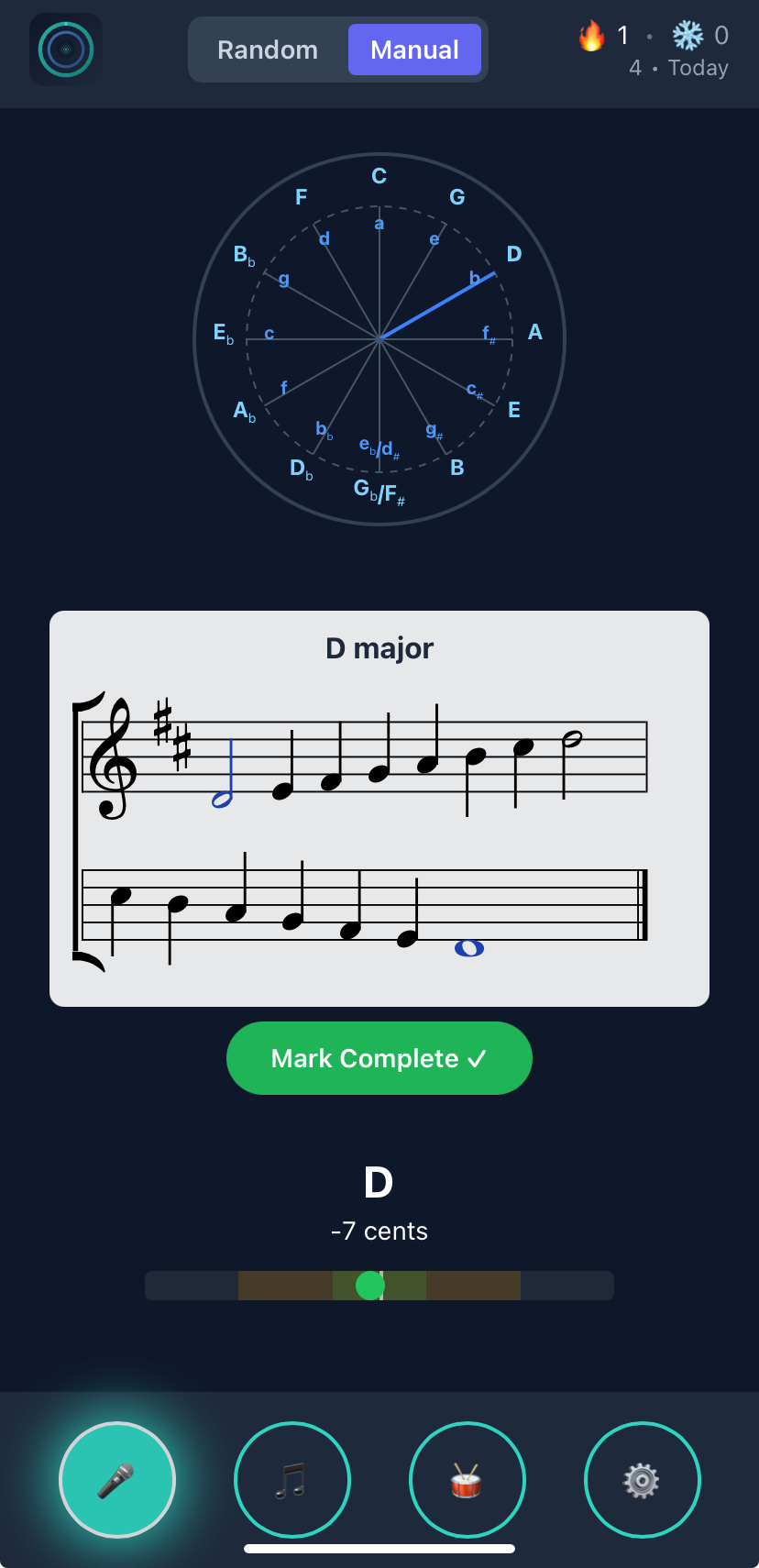TonArt Coach – Manual mode with notes and tuner