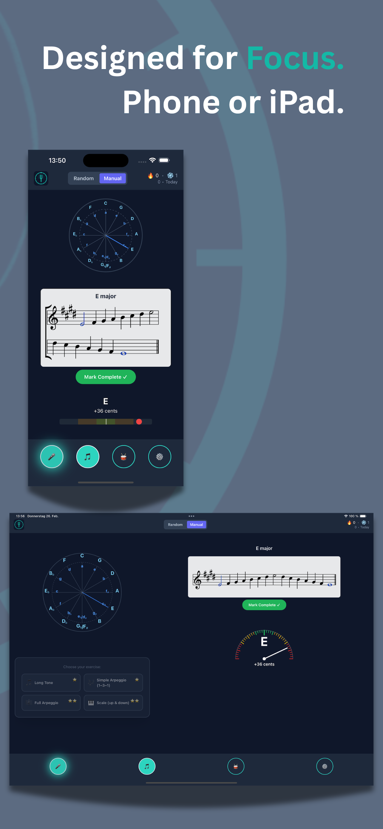 Designed for Focus — Phone or iPad layouts